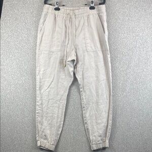 Ellen Tracy linen joggers M tan lightweight breathable travel casual high waist